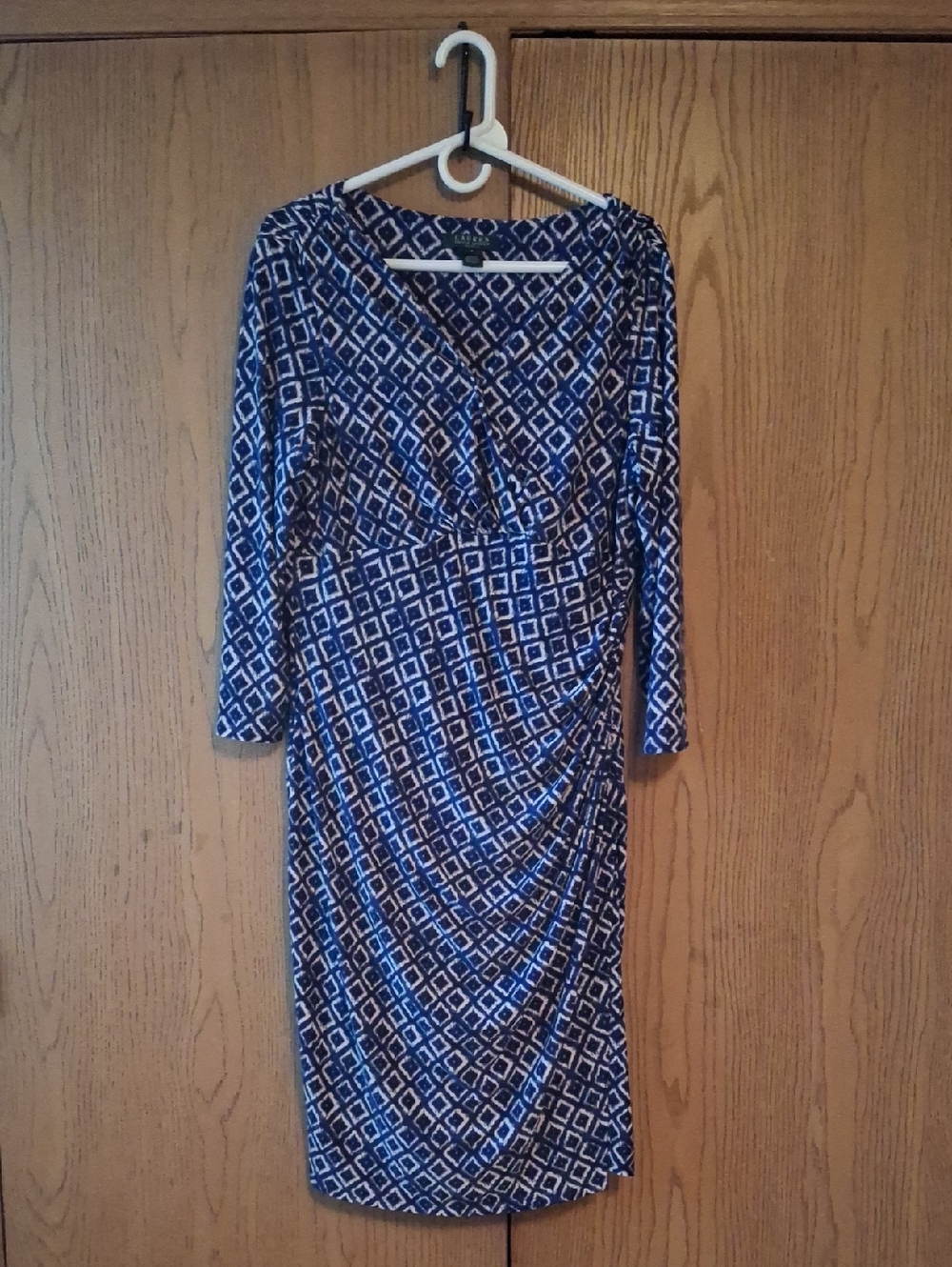 Lauren Ralph Lauren Blue Geometric Long-Sleeve Wrap Dress